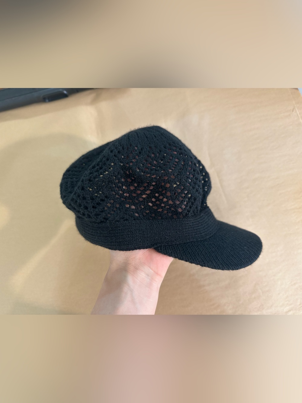 2000s black Knit Lace paper boy hat Cap - Women Accessories